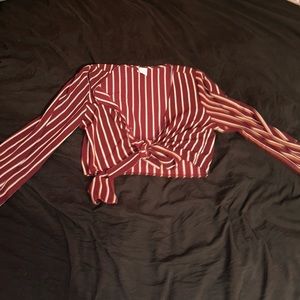 Burgundy and White Wrap Top